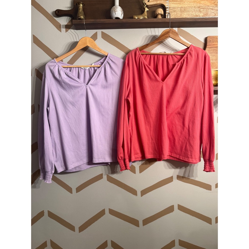 Candace Cameron Bure Blouse Bundle Women Size M Pink Purple Smocked V-Neck Tops